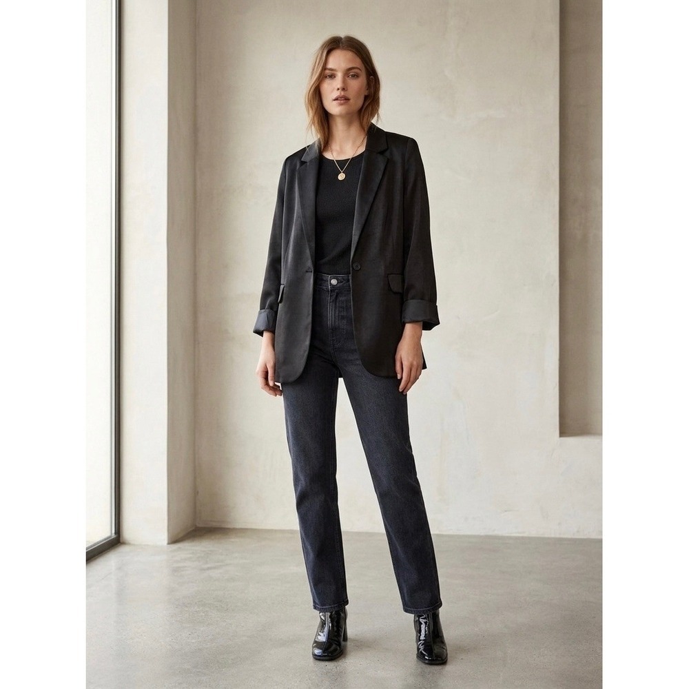 H&M Girls Black Satin Blazer Jacket NWT Size 10 Single Button Formal Dressy